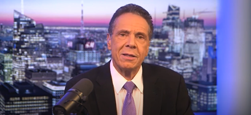Ex-Gov. Andrew Cuomo in the first episode of his new podcasts.