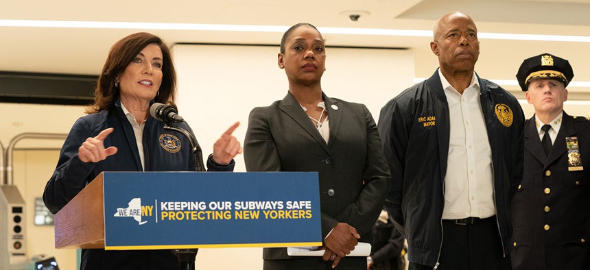 Governor Kathy Hochul and New York City Mayor Eric Adams announce expanded initiatives to keep New York City subways safe and address transit crime on October 22, 2022.