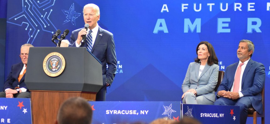 President Joe Biden visited Syracuse to tout semiconductor manufacturing investments in New York.