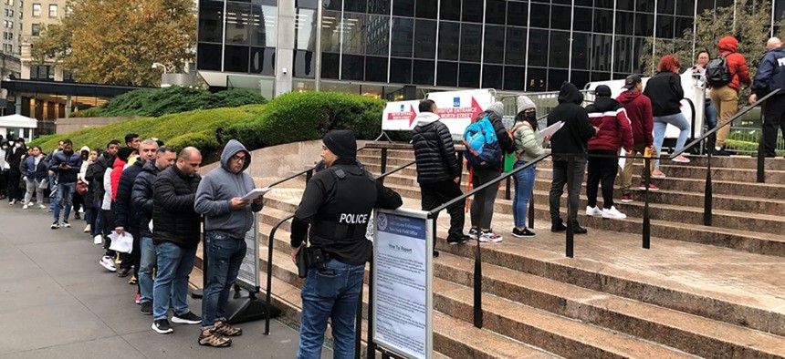 Migrants often line up before dawn at 26 Federal Plaza in order to make progress in their immigration or asylum cases.