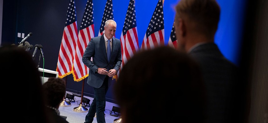 Rep. Sean Patrick Maloney departs following a news conference announcing his concession to opponent Mike Lawler at the DCCC on Nov. 9 in Washington, DC.