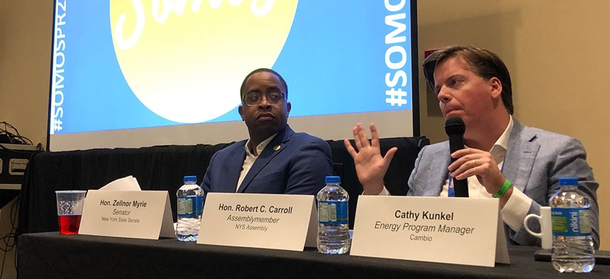 New York lawmakers state Sen. Zellnor Myrie and Assembly Member Robert Carroll participated in a panel about energy distribution in Puerto Rico during the annual Somos conference.