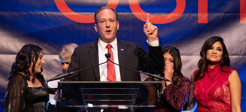 Lee Zeldin speaks onstage during his election watch party in New York City on November 8, 2022.