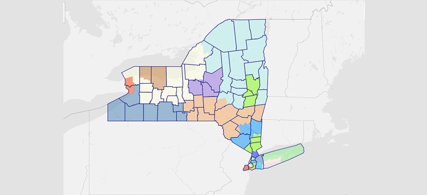 Congressional map of New York via Dave's Redistricting