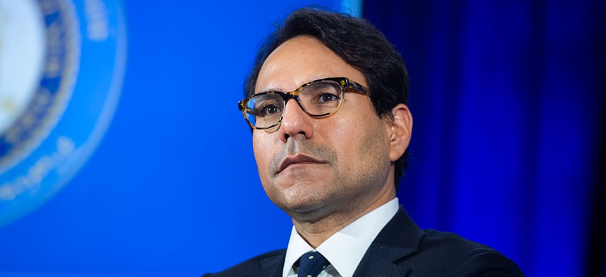 Robert Mujica, state budget director, attends a news conference with New York Gov. Andrew Cuomo on the COVID-19 pandemic at the National Press Club in Washington D.C. in May 2020.