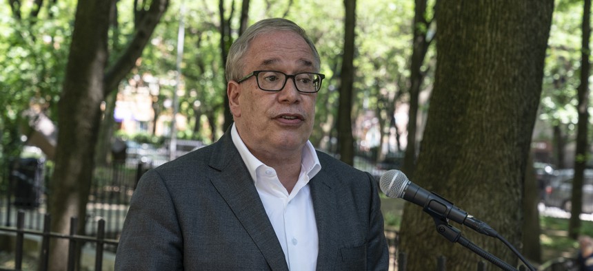 Then New York City Comptroller and mayoral candidate Scott Stringer on the campaign trail on May 19, 2021.