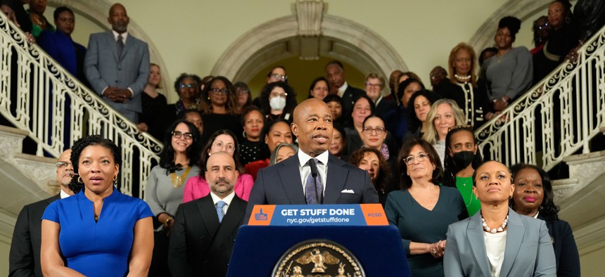 Mayor Eric Adams and members of his administration.