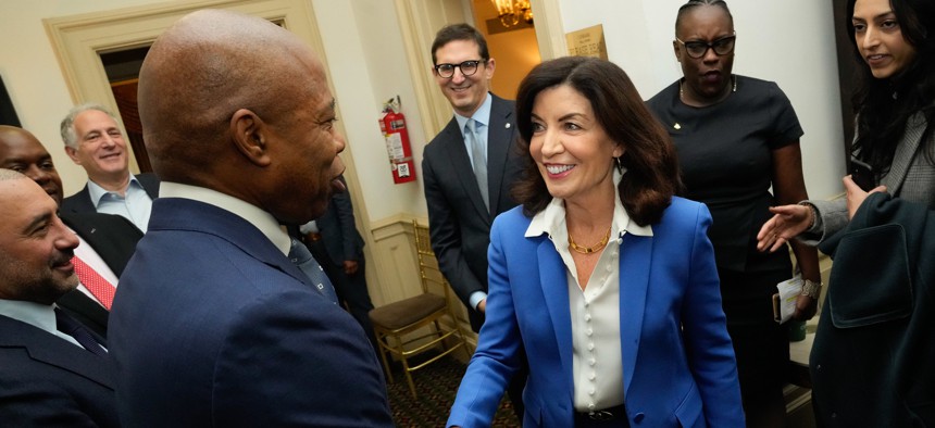 New York City Mayor Eric Adams and Gov. Kathy Hochul at the Association for a Better New York breakfast Wednesday.