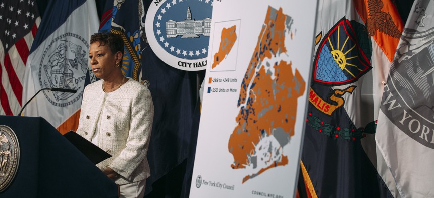 New York City Council Speaker Adrienne Adams unveiled her proposal for building affordable housing Thursday.