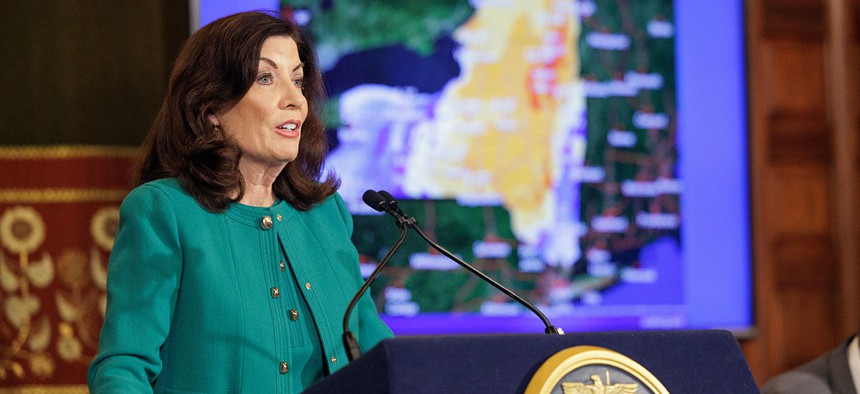 Gov. Kathy Hochul in the Red Room of the state Capitol.