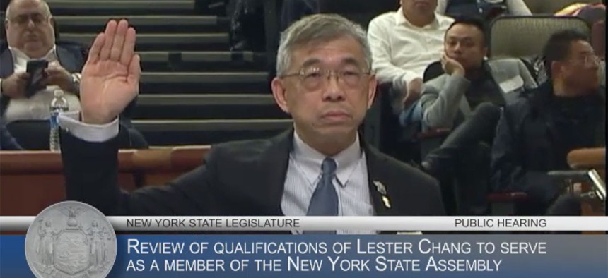 Lester Chang provides evidence of residency to a hearing before the Assembly Judiciary Committee