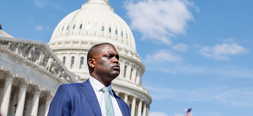 Rep. Mondaire Jones speaks during a press conference held to celebrate U.S. President Joe Biden cancelling student debt on Capitol Hill on September 29, 2022 in Washington, DC.