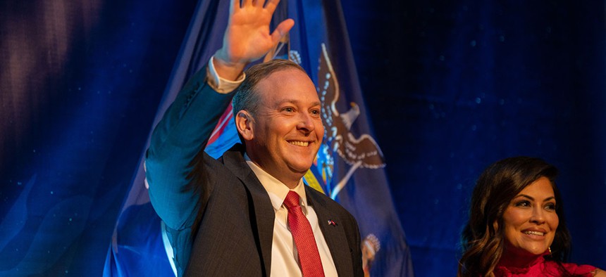 Republican gubernatorial candidate Lee Zeldin waves to supporters at his election night party on November 8, 2022 in New York City.