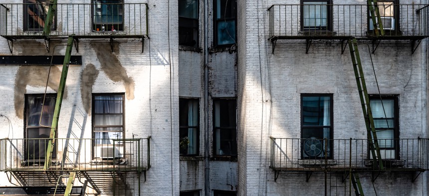 New York City apartment buildings.