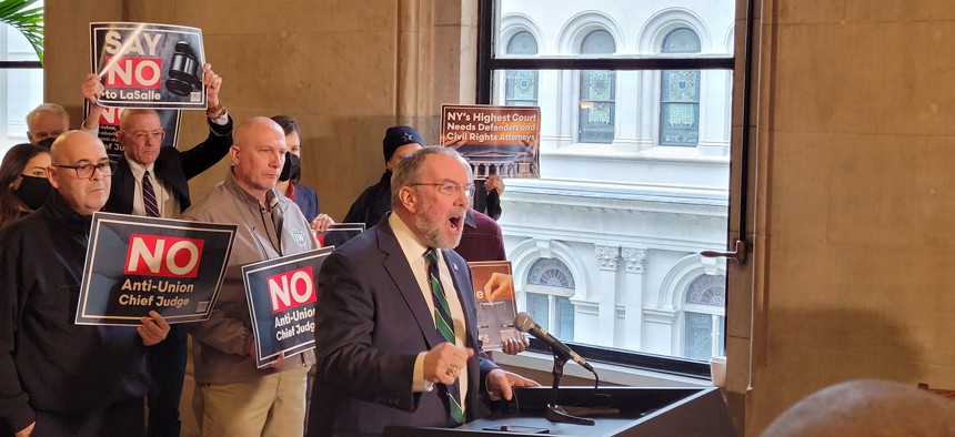 James Mahoney, general vice president of the Ironworkers District Council, decried Hochul’s nomination of Hector LaSalle.