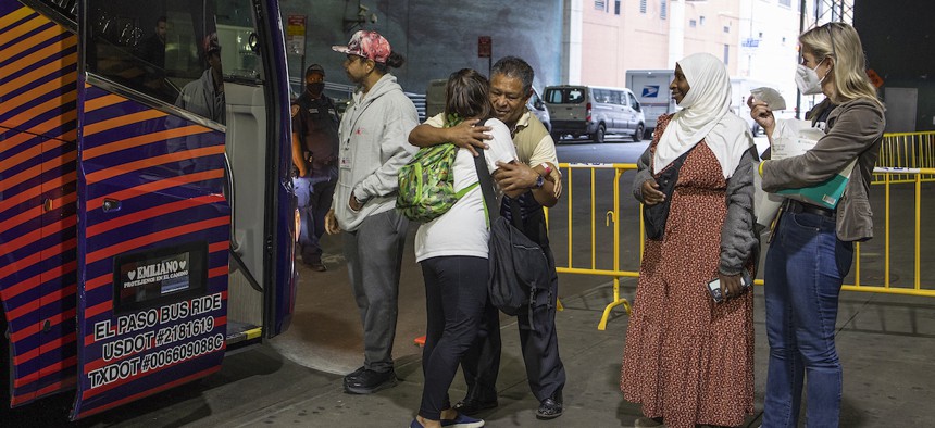 Migrants arrive in New York City from the southern border at the Port Authority of New York and New Jersey Bus Terminal in September.