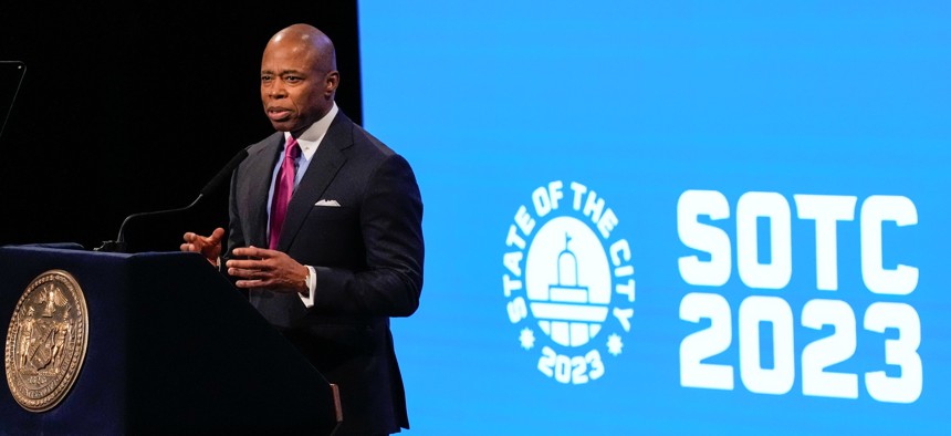 Mayor Eric Adams delivers his 2023 State of the City address at Queens Theater