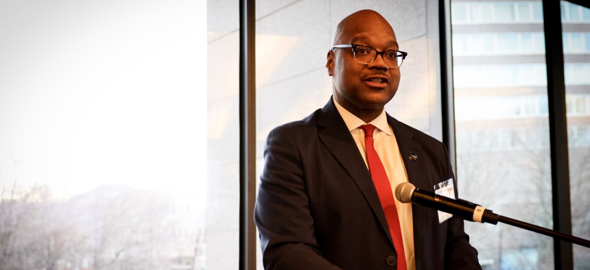 New York City Department of Social Services Commissioner Gary Jenkins speaks at UPSTREAM 2023 Solutions to Homelessness and the Mental Health Crisis, a symposium hosted by City & State and sponsored by HELP USA Thursday at the Museum of Jewish Heritage in Lower Manhattan.