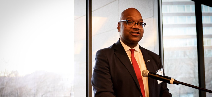 New York City Department of Social Services Commissioner Gary Jenkins speaks at UPSTREAM 2023 Solutions to Homelessness and the Mental Health Crisis, a symposium hosted by City & State and sponsored by HELP USA Thursday at the Museum of Jewish Heritage in Lower Manhattan.