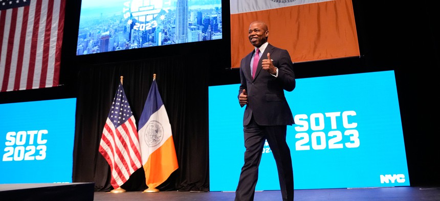 Mayor Eric Adams delivers his 2023 State of the City address at Queens Theater.