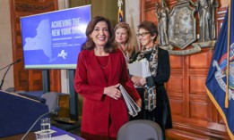 Gov. Kathy Hochul presents her Fiscal Year 2024 Executive Budget proposal in the Red Room at the State Capitol. 