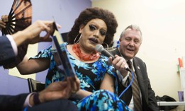 Former Council Member Danny Dromm participates in a drag story hour.