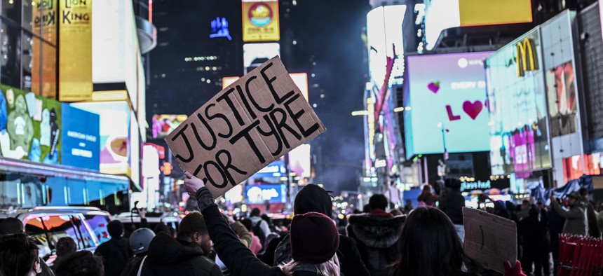 Protesters called for an end to police brutality in Times Square.