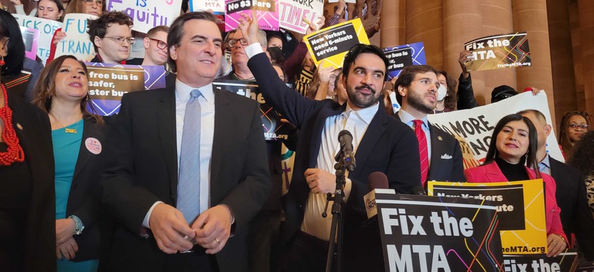 Lawmakers rally in Albany for the Fix the MTA bill.