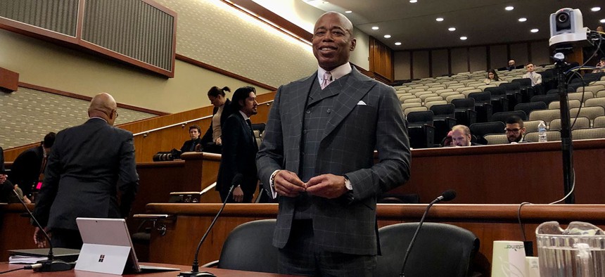 Mayor Eric Adams before the hearing.