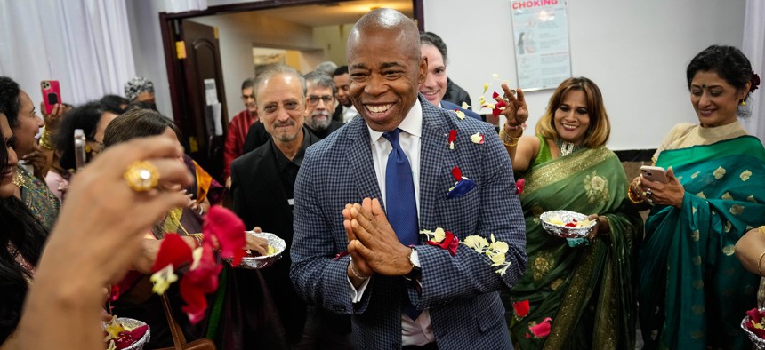 Mayor Eric Adams deliver remarks at the New York Puja Association’s Diwali Celebration at Gujarati Samaj Hall in Queens on Saturday, October 1, 2022. 