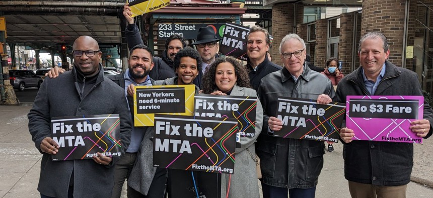 The Fix the MTA campaign consists of a package of bills that would freeze fares, phase out fares completely on New York City buses and institute six-minute service on subways.