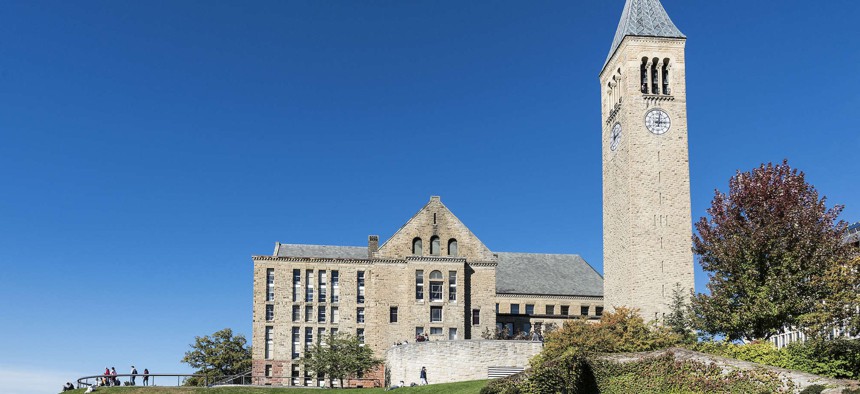 Library and McGraw bell tower on the Cornell University campus.