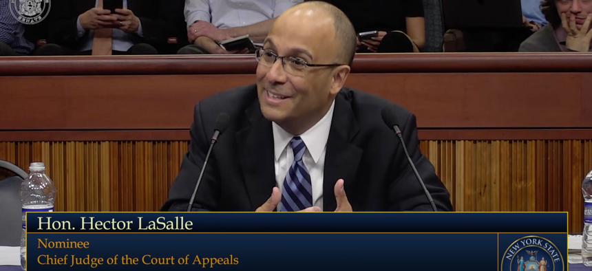 Screenshot of Hector LaSalle at the Judiciary Committee Hearing