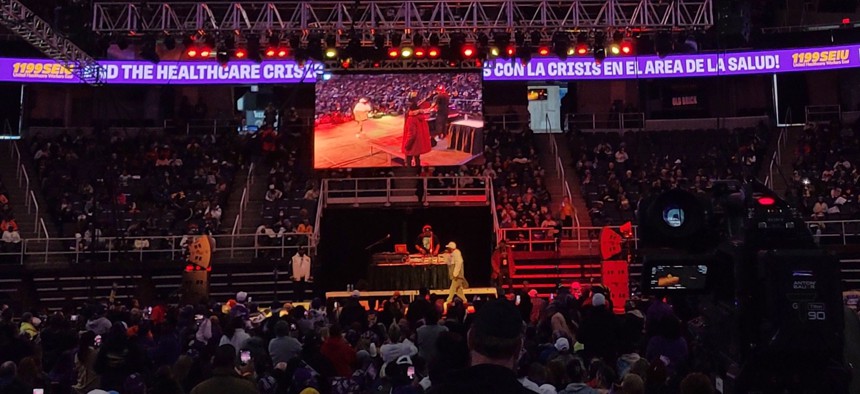 What do rapper Rakim, state AG Letitia James and 17,000 health care workers have in common? They all packed into the MVP Arena in Albany for a rally to fund health services today.