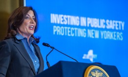 Gov. Kathy Hochul highlights her bail reform proposal at the Capitol on March 22, 2023.