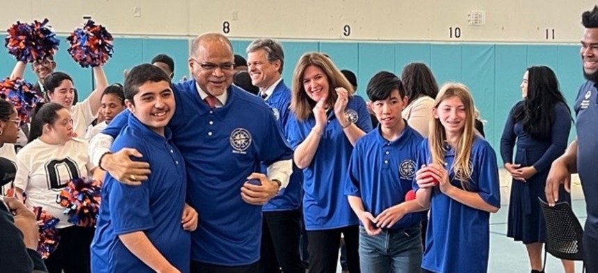 New York City Schools Chancellor David Banks at the announcement of a partnership with Special Olympics New York that would expand sports for students with disabilities.