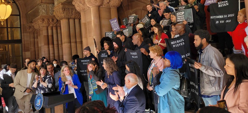 On Thursday morning, lawmakers and criminal justice reform advocates gathered at the Capitol in opposition to the governor and Legislature considering further rollbacks to the state’s bail reform laws.