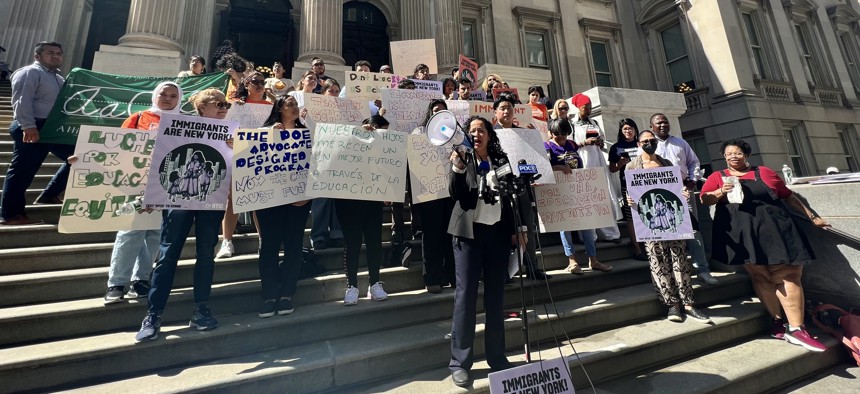 The New York Immigration Coalition-led rally was the latest pushback towards Adams’ proposal last week instructing each city agency to cut between 3 and 4% of their spending in the upcoming fiscal year.