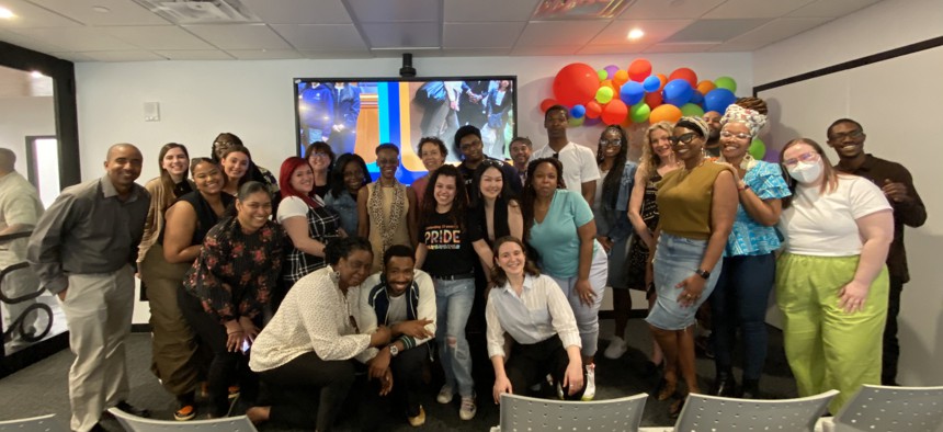 Actor and rapper Donald Glover (bottom center) made a surprise visit to the Good Shepherd Services Mentored Internship Program. 