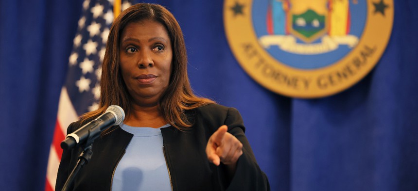New York Attorney General Letitia James speaks during a press conference at the office of the Attorney General on July 13, 2022 in New York City.