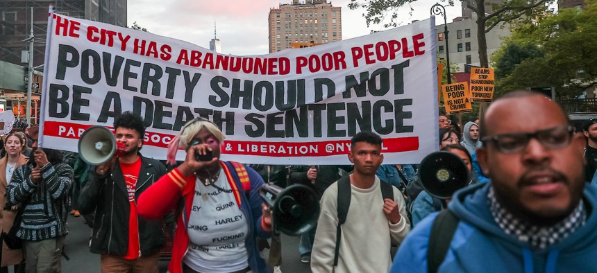 Demonstrators in New York City gathering after the death of Jordan Neely