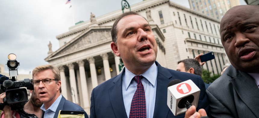Joe Percoco, former top aide to New York Governor Andrew Cuomo, leaves federal court after being sentenced to six years in prison for corruption charges, September 20, 2018 in New York City.