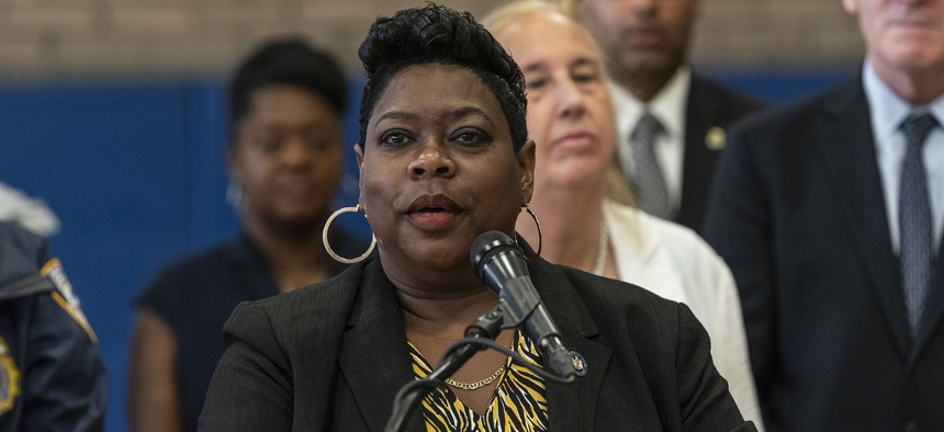 Bronx District Attorney Darcel Clark speaks during a media briefing on July 9, 2021.