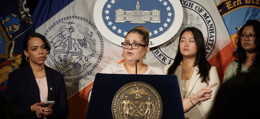 New York City Council Member Diana Ayala, with other council members supporting the package of bills.