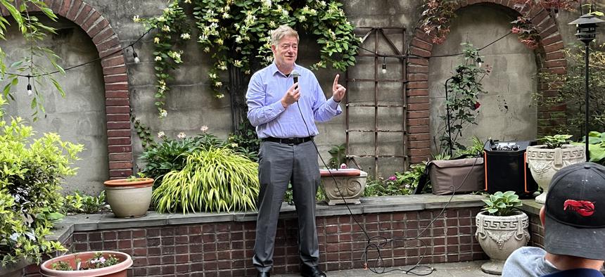 Fountain House CEO Ken Zimmerman speaks to guests at the Community Meet and Greet hosted by the mental health nonprofit