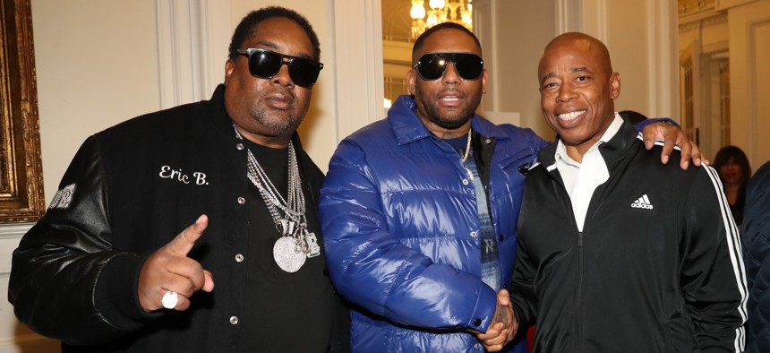 Eric B., Maino and New York City Mayor Eric Adams hung out last year at a celebration for the Universal Hip Hop Museum.