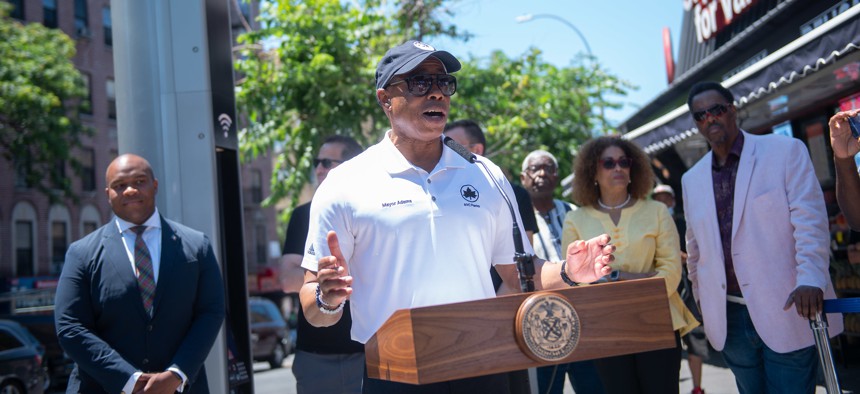 New York City Mayor Eric Adams announces new 5G LinkNYC service in the Bronx on July 10, 2022.