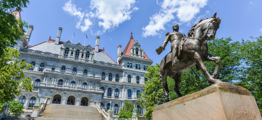 Monument of General Sherman in front of the New York State Capitol Building