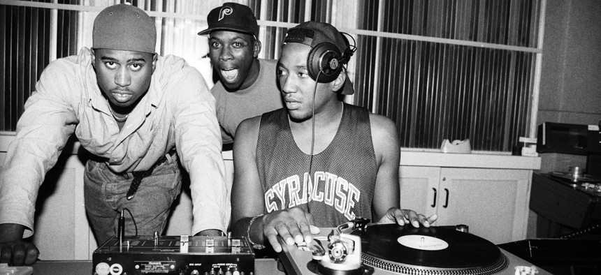 Ali Shaheed Muhammad, Pfife and Q-Tip of A Tribe Called Quest in the recording studio in New York City on Sept. 10, 1991.
