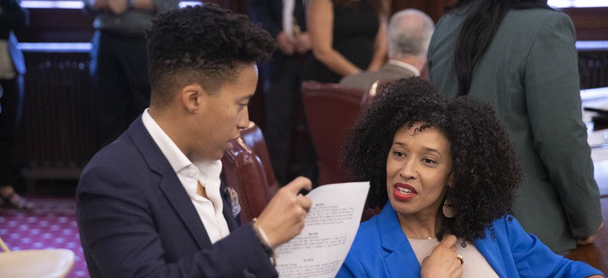 New York City Council Members Crystal Hudson, left, and Sandy Nurse have sponsored two of the four racial equity bills before the council.